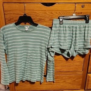 Lake Pima Cotton Green Striped Pajama Set